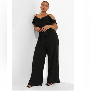 Plus Size Frill Cold Shoulder Black Jumpsuit